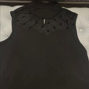 Black Sleeveless Top with Sheer Polka Dot Detail